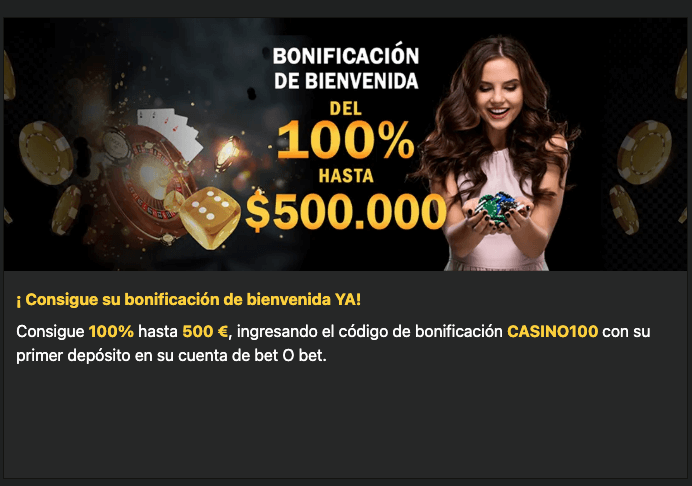 Promoción de bono de bienvenida del 100% en Betobet