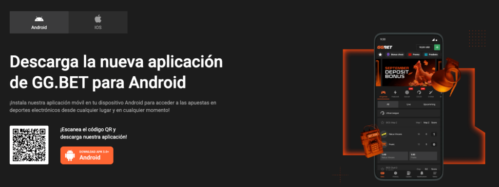 Promoción de la aplicación móvil de GG.Bet para Android
