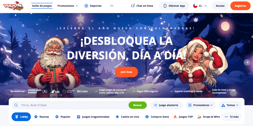 Promoción de Año Nuevo en Vulkan Vegas con temática navideña