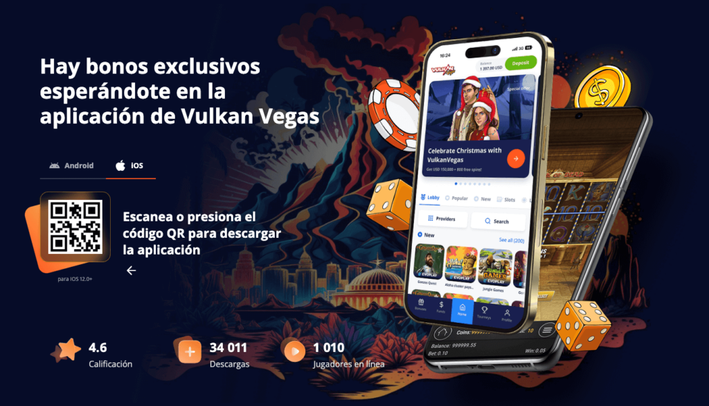 Promoción de la aplicación móvil de Vulkan Vegas con código QR